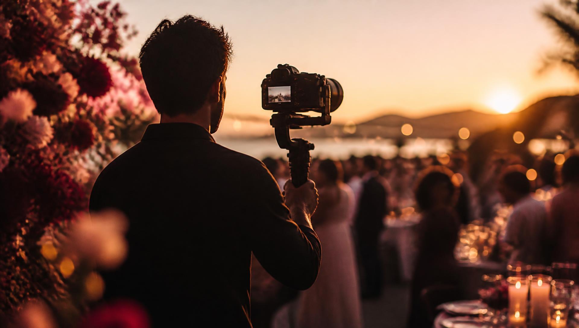 Videomaker registrando uma celebração ao pôr do sol